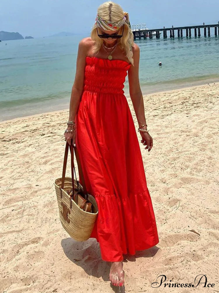 Smocked Bust Off Charming Shoulder Vacation Maxi Dress image 3