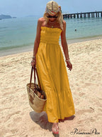Smocked Bust Off Charming Shoulder Vacation Maxi Dress image 7