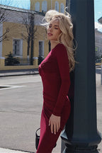 Smocked Round Neck Long Sleeve Slim Maxi Dress image 2