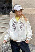 Snake Print Rhinestone Zip Up Cropped Hoodie image 5
