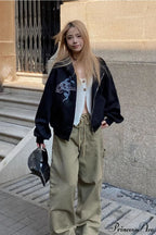 Snake Print Rhinestone Zip Up Cropped Hoodie image 3