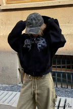 Snake Print Rhinestone Zip Up Cropped Hoodie image 1
