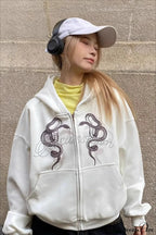 Snake Print Rhinestone Zip Up Cropped Hoodie image 4