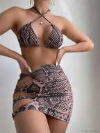 Snake Skin Printed Bikini Three Piece Swimsuit image 2