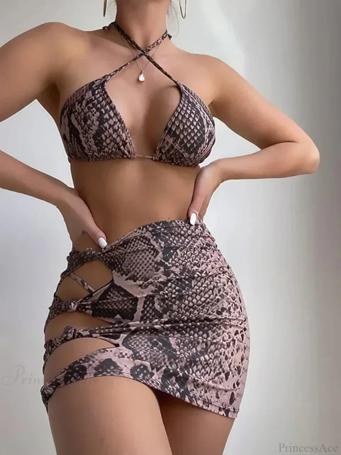 Snake Skin Printed Bikini Three Piece Swimsuit image 2