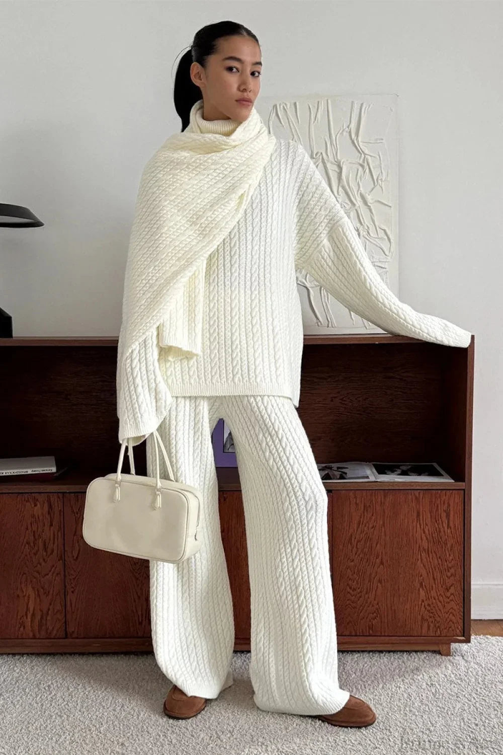 Soft Cable Knit Sweater Pants Two Piece Set image 1