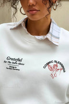 Solid Angel Print Thickened Crew Neck Sweatshirt image 3