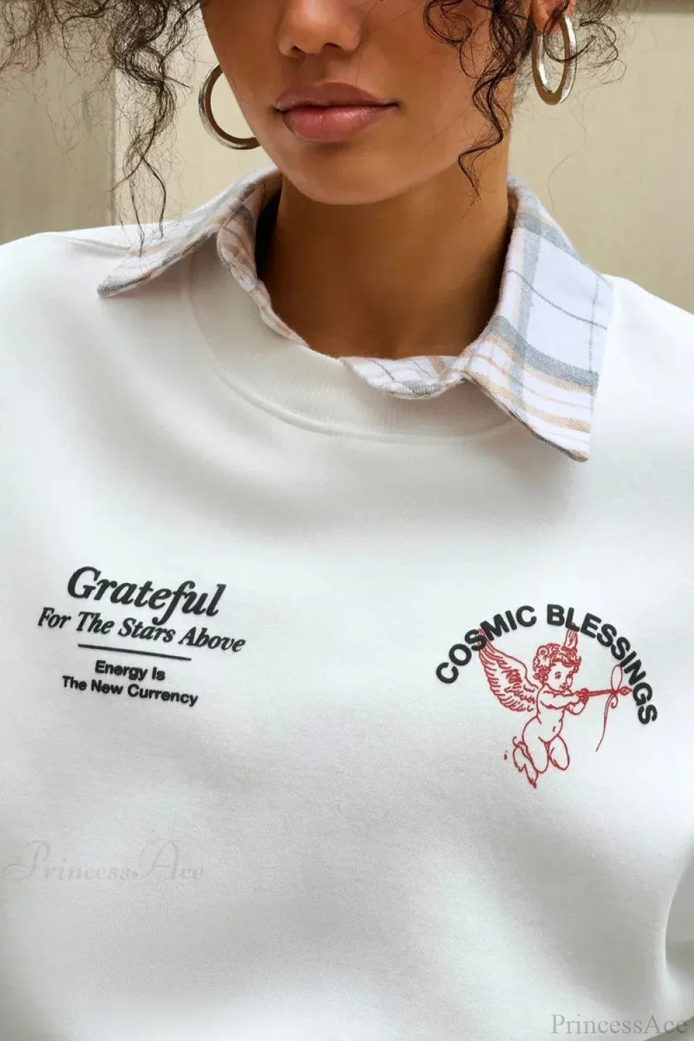 Solid Angel Print Thickened Crew Neck Sweatshirt image 3