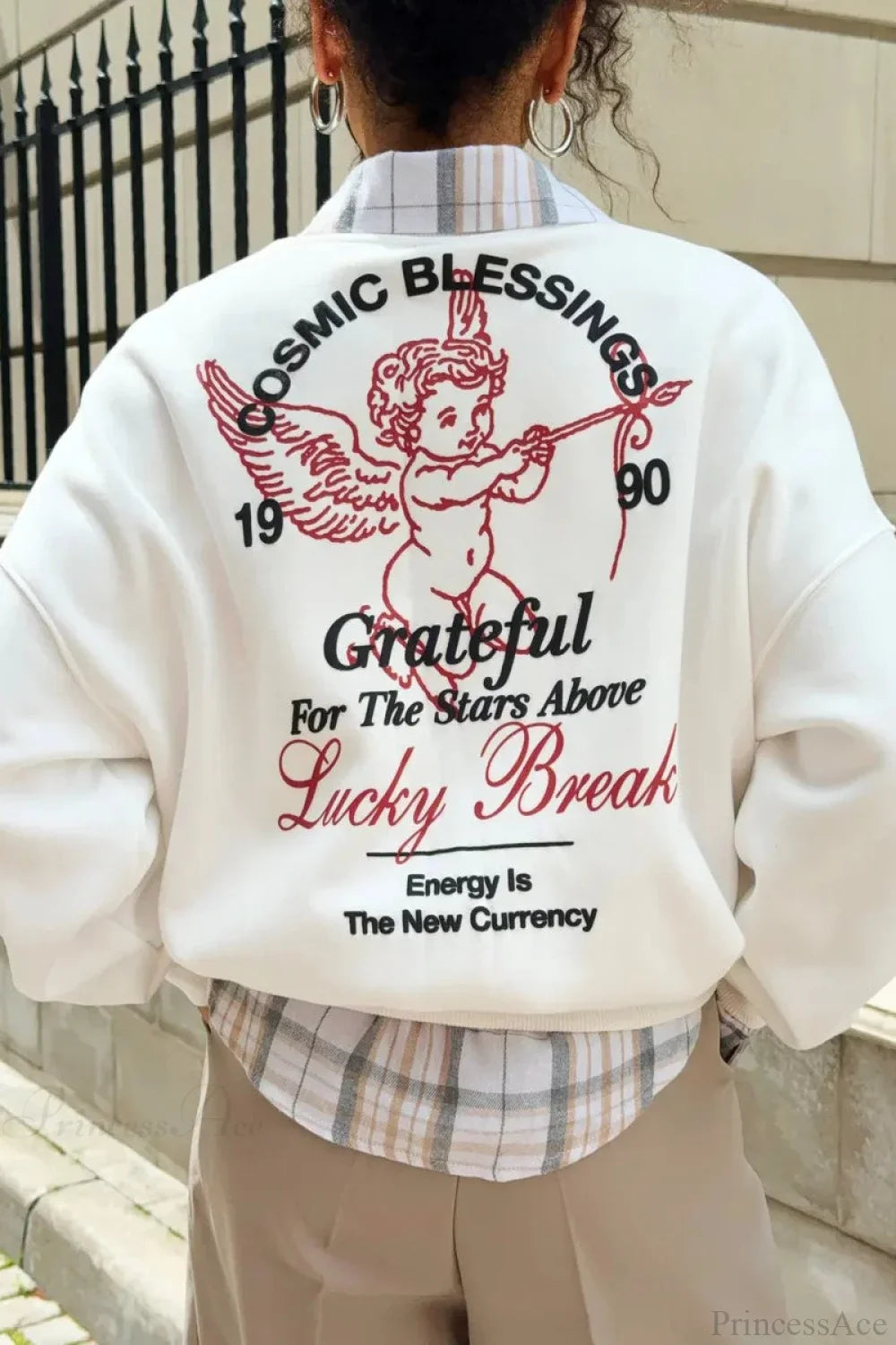 Solid Angel Print Thickened Crew Neck Sweatshirt image 2
