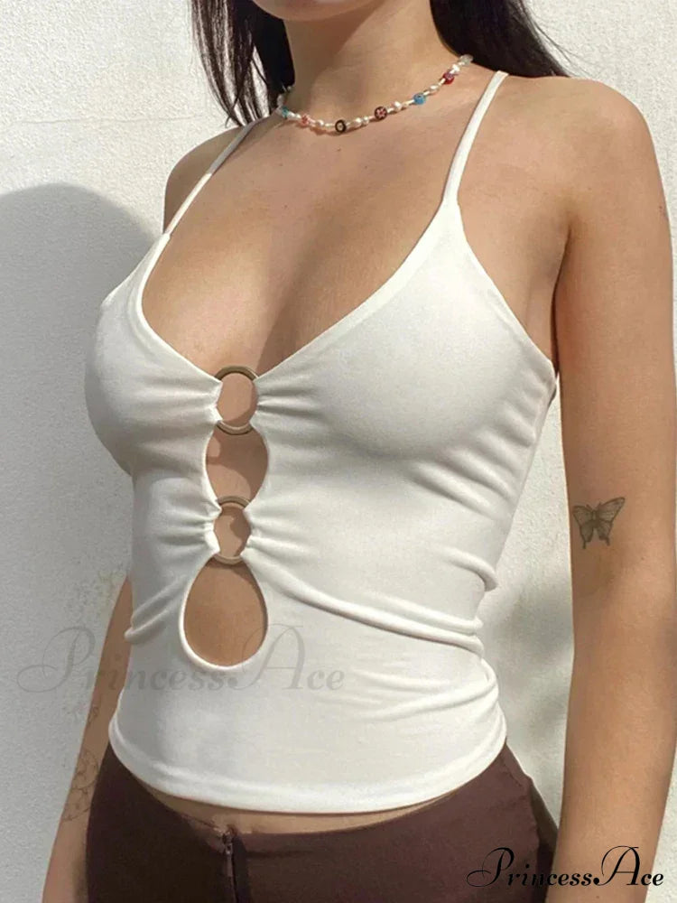 Solid Backless Hollow Out Sexy Fitness Camisole Crop Top image 2