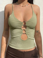 Solid Backless Hollow Out Sexy Fitness Camisole Crop Top image 3