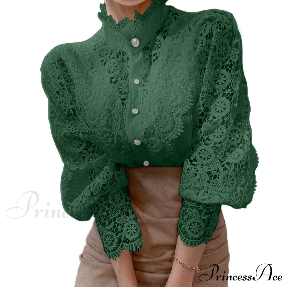 Solid Button Stand Collar Plus Size Blouse image 7