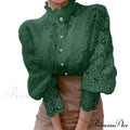 Solid Button Stand Collar Plus Size Blouse image 7