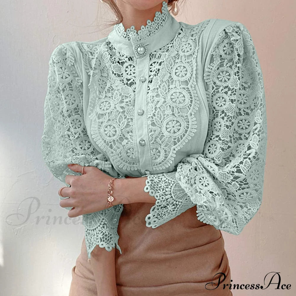 Solid Button Stand Collar Plus Size Blouse image 14