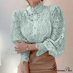Solid Button Stand Collar Plus Size Blouse image 14