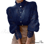 Solid Button Stand Collar Plus Size Blouse image 13