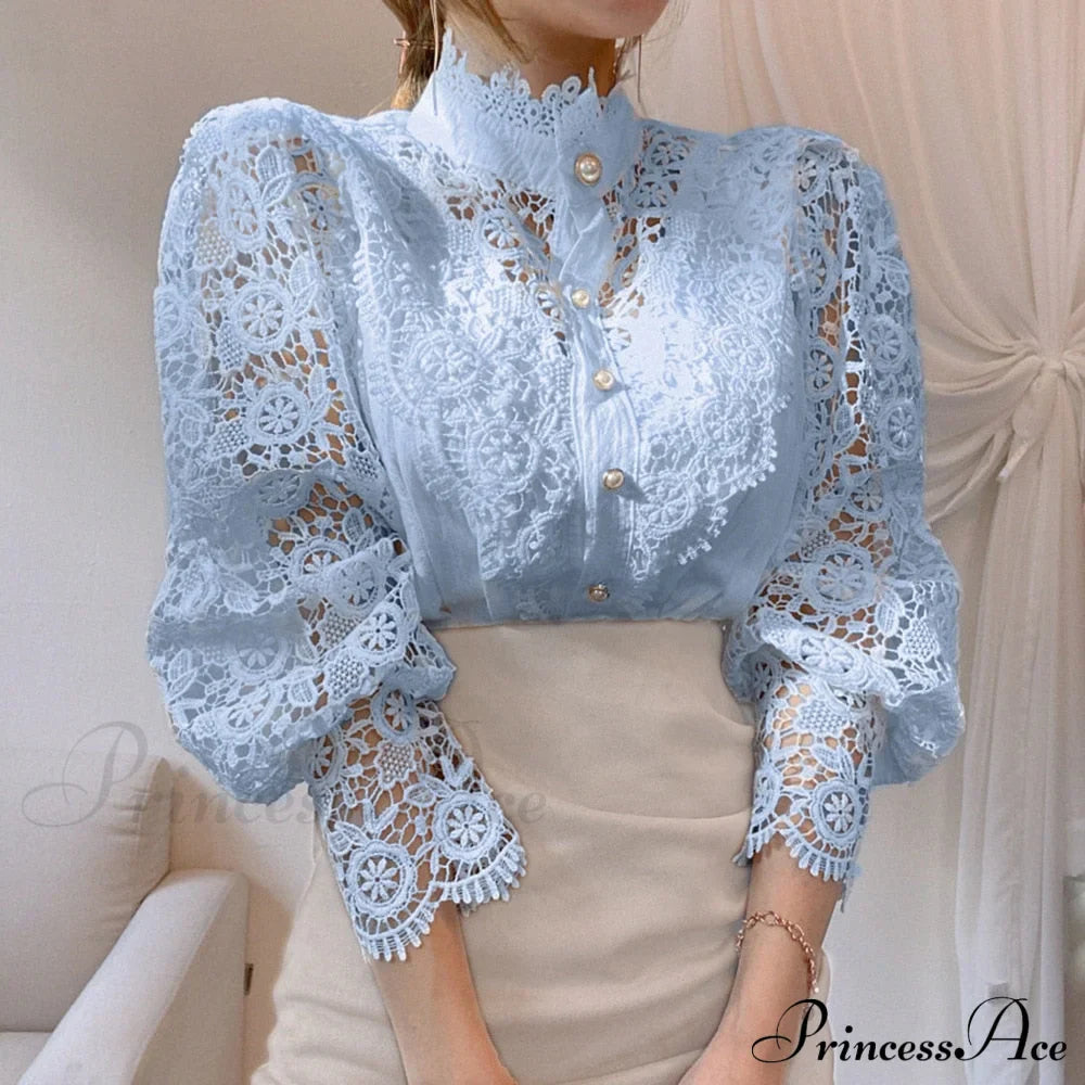 Solid Button Stand Collar Plus Size Blouse image 1