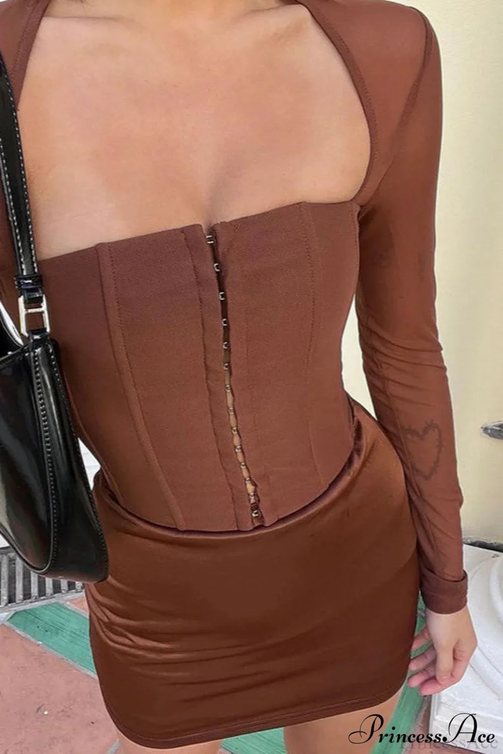 Solid Cardigan Hook Waist Tulle Long Sleeve Crop Top image 2