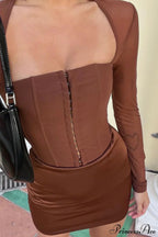 Solid Cardigan Hook Waist Tulle Long Sleeve Crop Top image 2