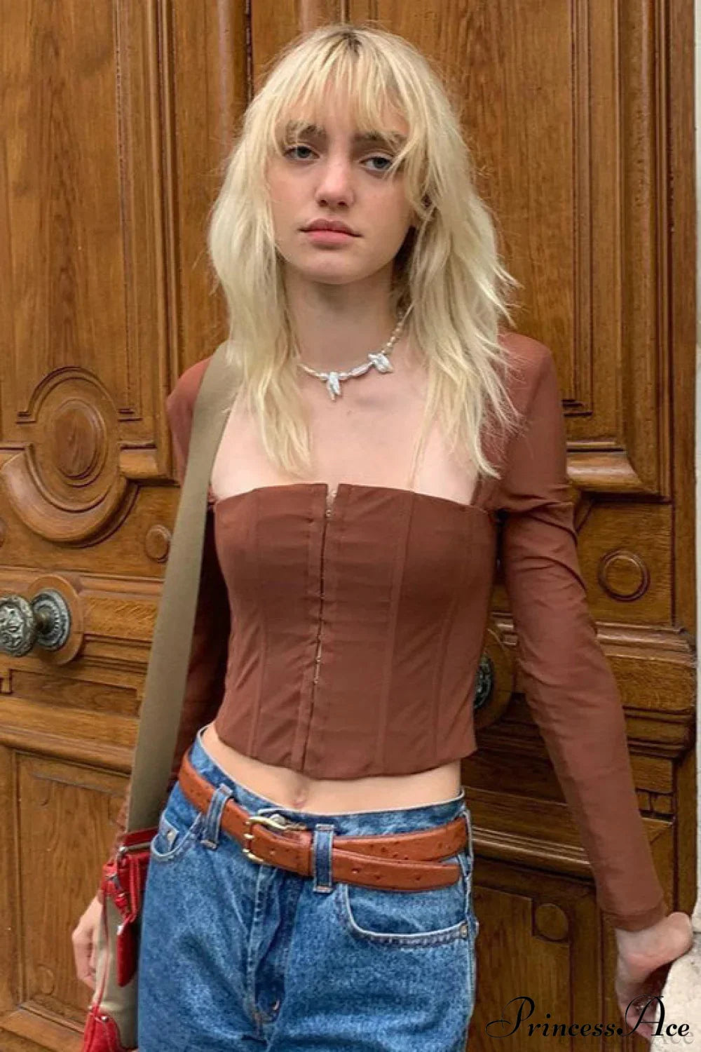 Solid Cardigan Hook Waist Tulle Long Sleeve Crop Top image 1