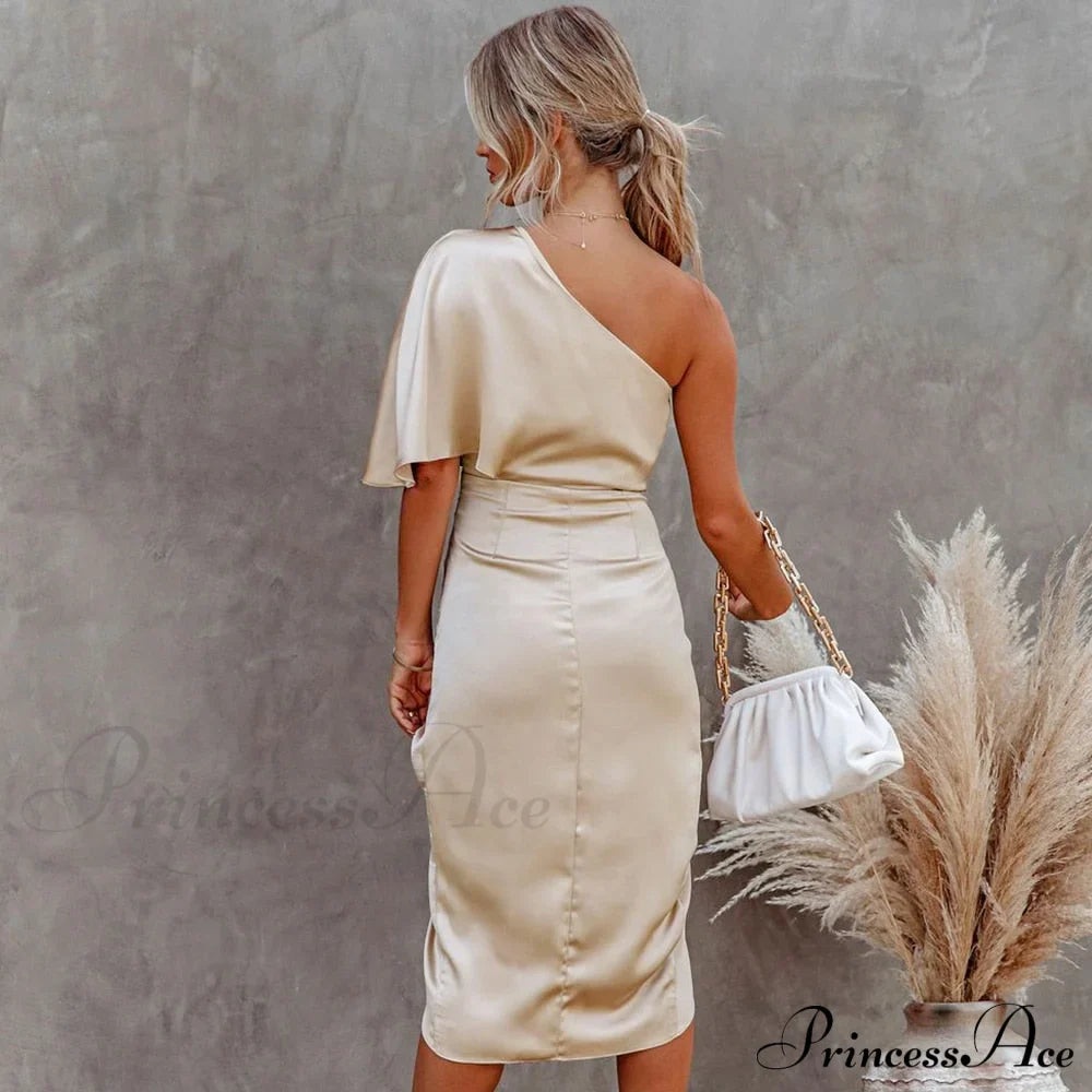 Solid Champagne Sexy Fitted Club Party Bodycon Dress image 3