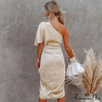Solid Champagne Sexy Fitted Club Party Bodycon Dress image 3