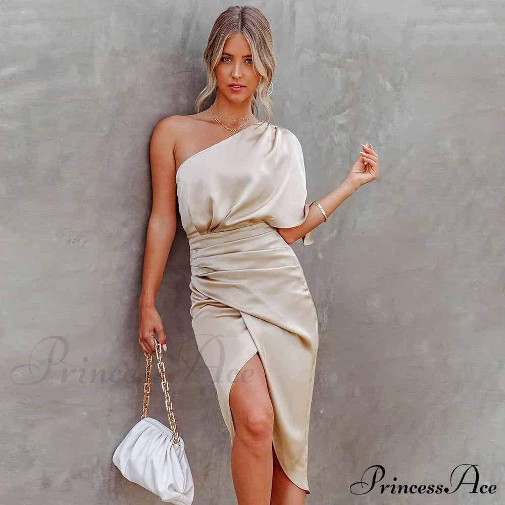 Solid Champagne Sexy Fitted Club Party Bodycon Dress image 1