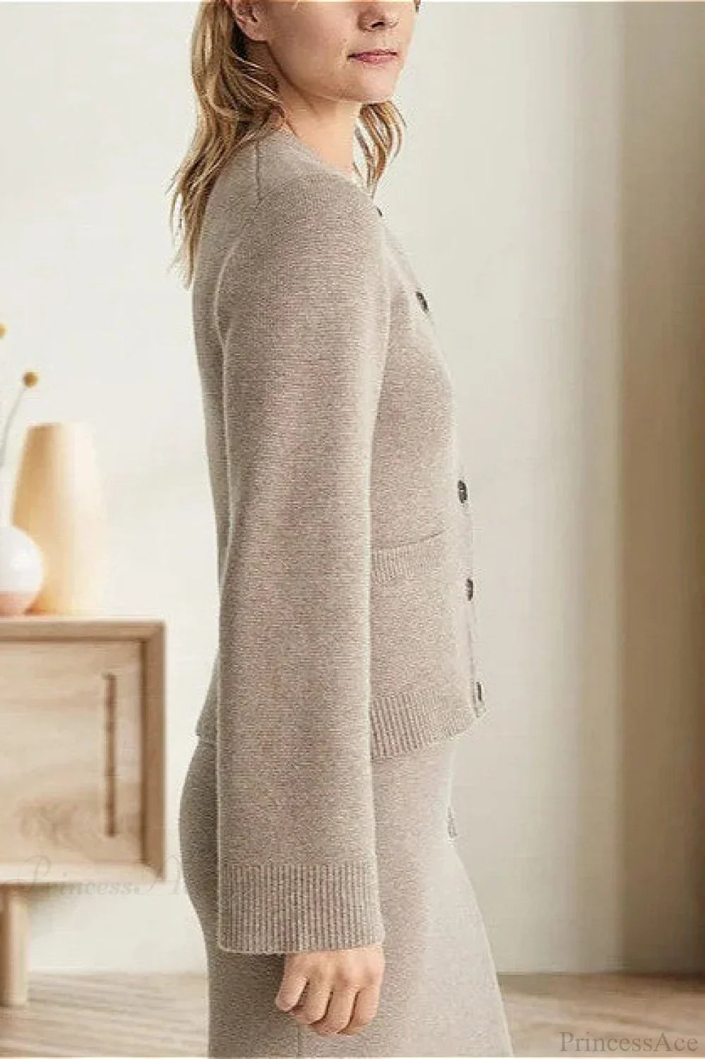 Solid Cinched Waist Elegant Minimal Cardigan Sweater image 5