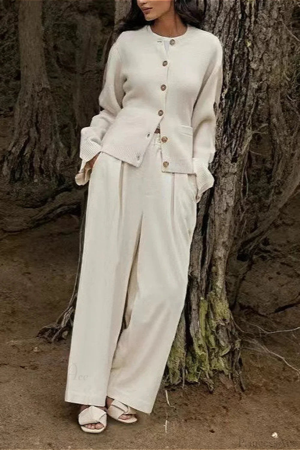 Solid Cinched Waist Elegant Minimal Cardigan Sweater image 3