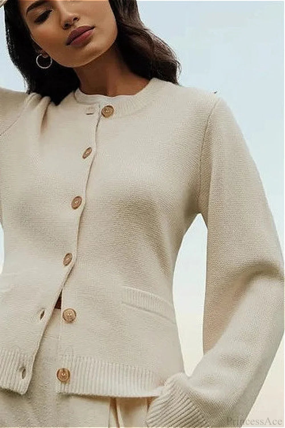 Solid Cinched Waist Elegant Minimal Cardigan Sweater image 2