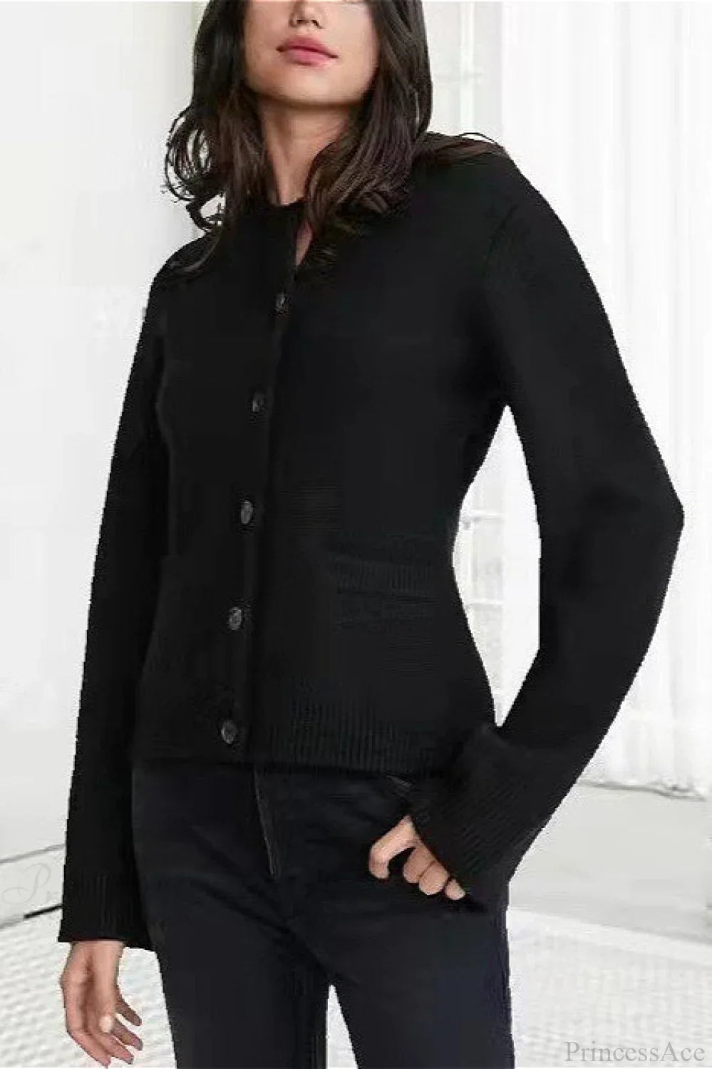 Solid Cinched Waist Elegant Minimal Cardigan Sweater image 7
