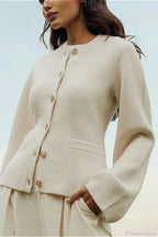 Solid Cinched Waist Elegant Minimal Cardigan Sweater image 1
