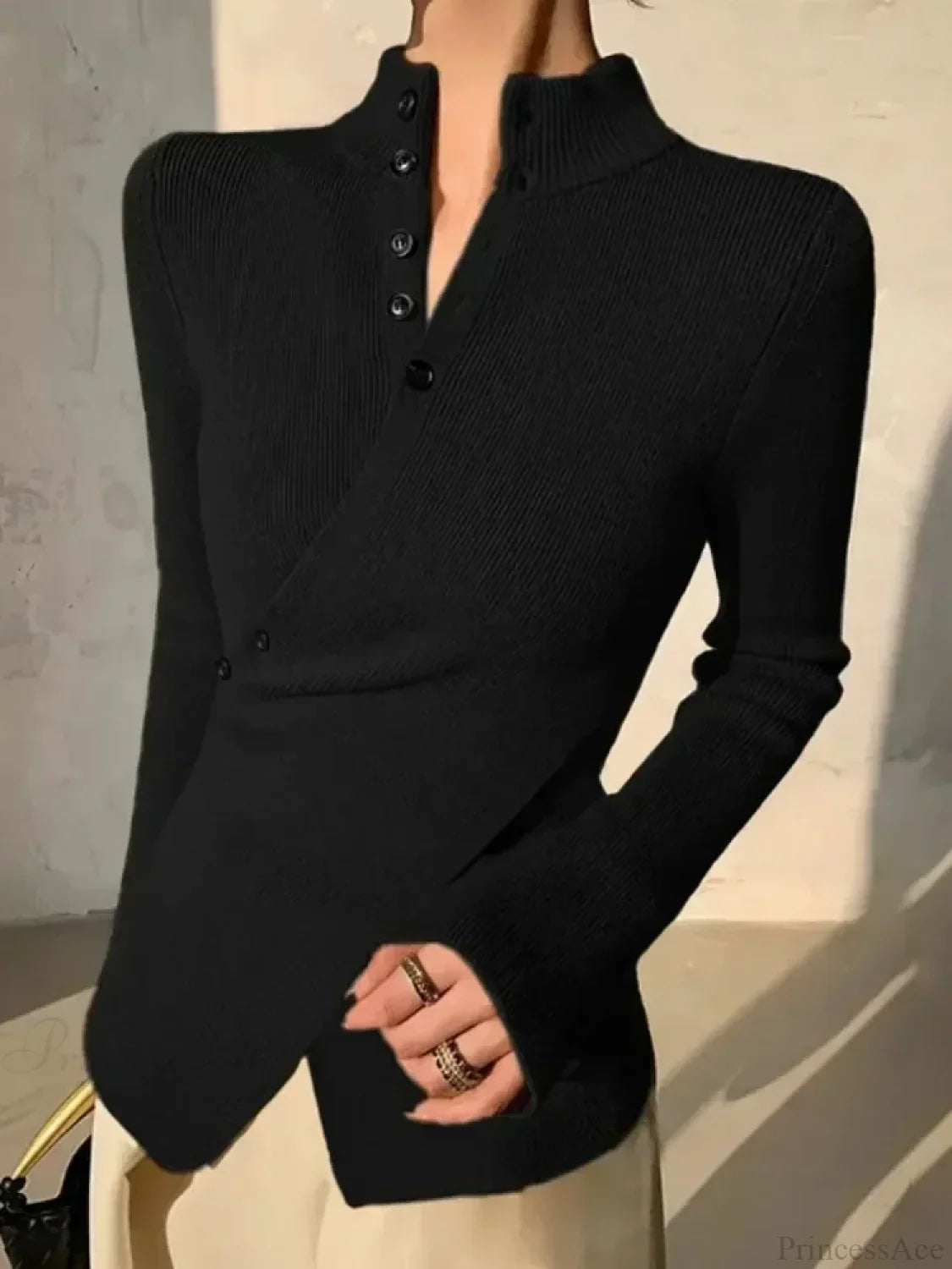 Solid Color Asymmetric Long Sleeve Sweater image 6