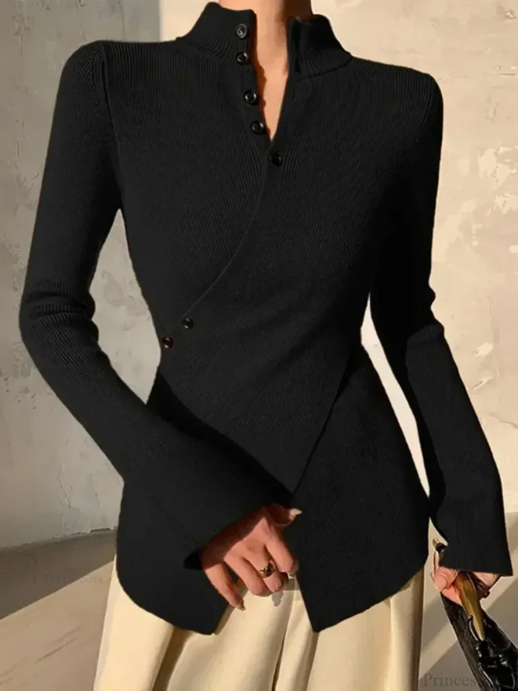 Solid Color Asymmetric Long Sleeve Sweater image 5