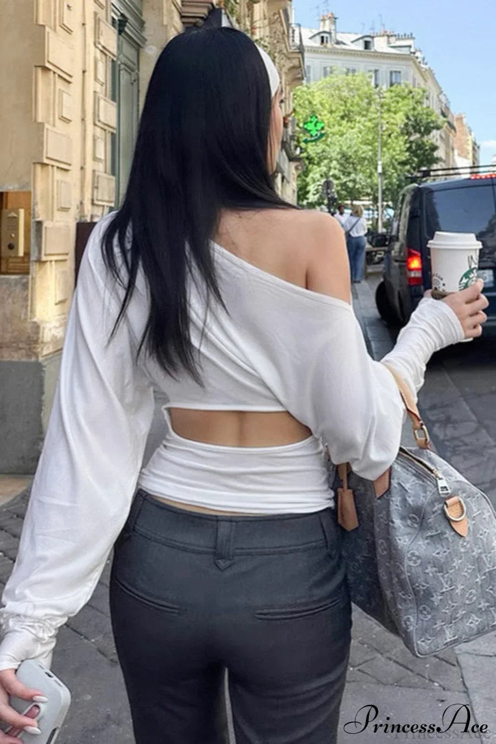 Solid Color Asymmetric Shoulder Cutout Long Sleeve Blouse image 5