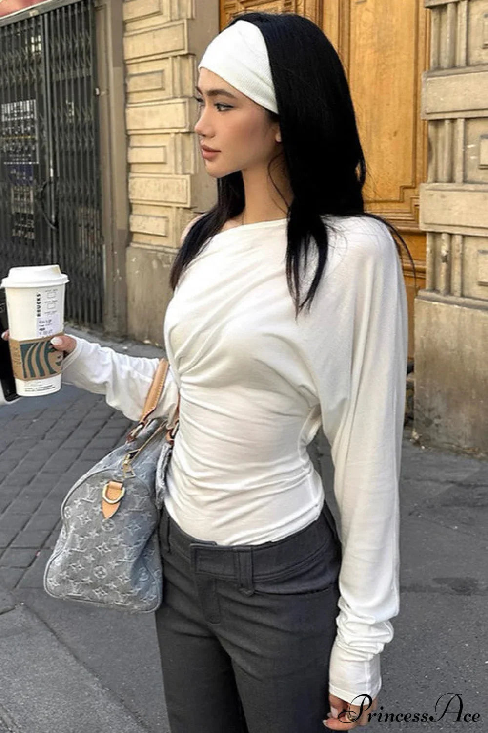 Solid Color Asymmetric Shoulder Cutout Long Sleeve Blouse image 4