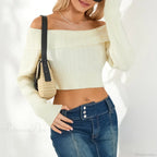 Solid Color Boat Neck Crop Sweater image 4