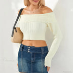 Solid Color Boat Neck Crop Sweater image 1