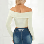 Solid Color Boat Neck Crop Sweater image 3