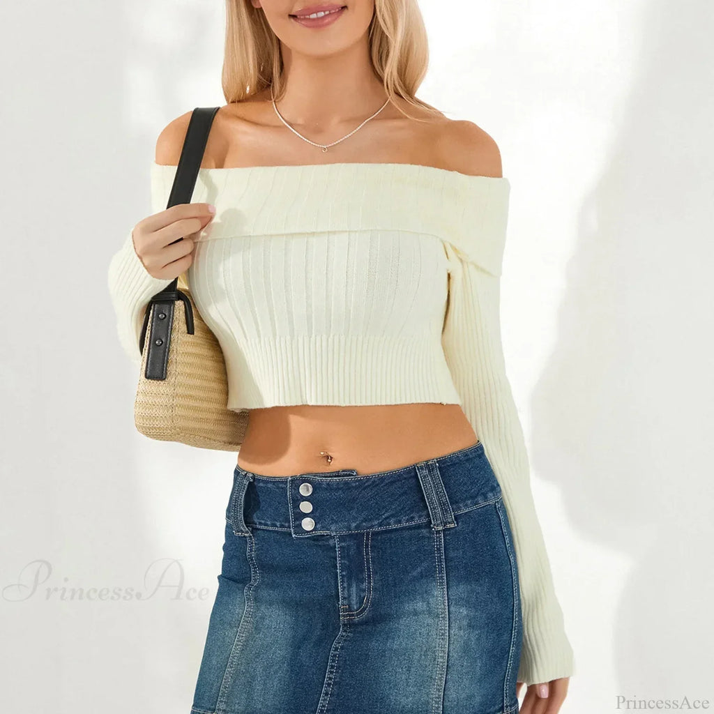 Solid Color Boat Neck Crop Sweater image 2