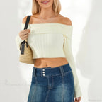 Solid Color Boat Neck Crop Sweater image 2