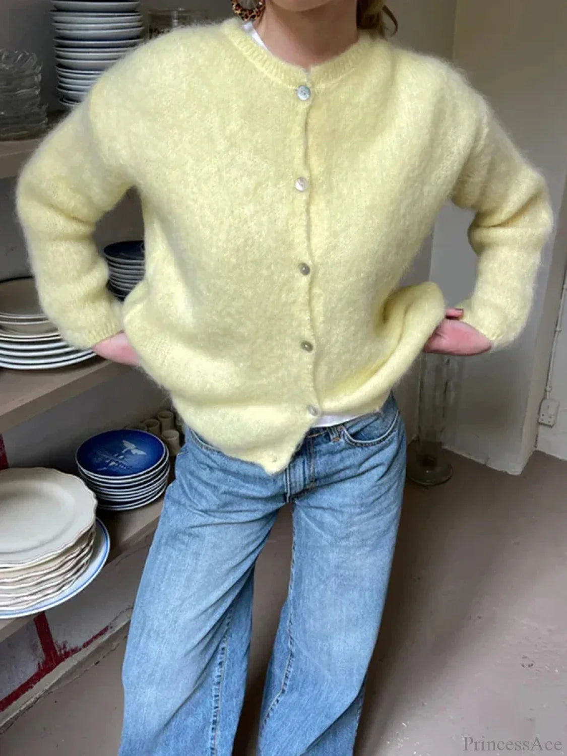 Solid Color Button-Down Long Sleeve Cardigan image 2