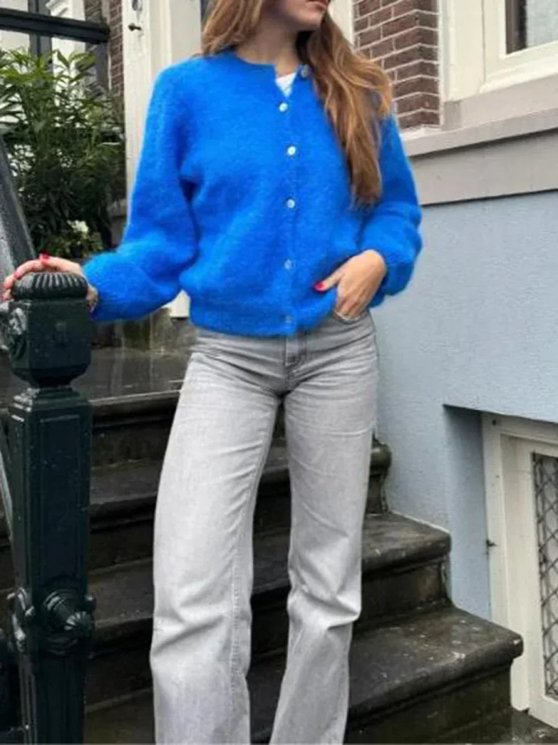 Solid Color Button-Down Long Sleeve Cardigan image 6