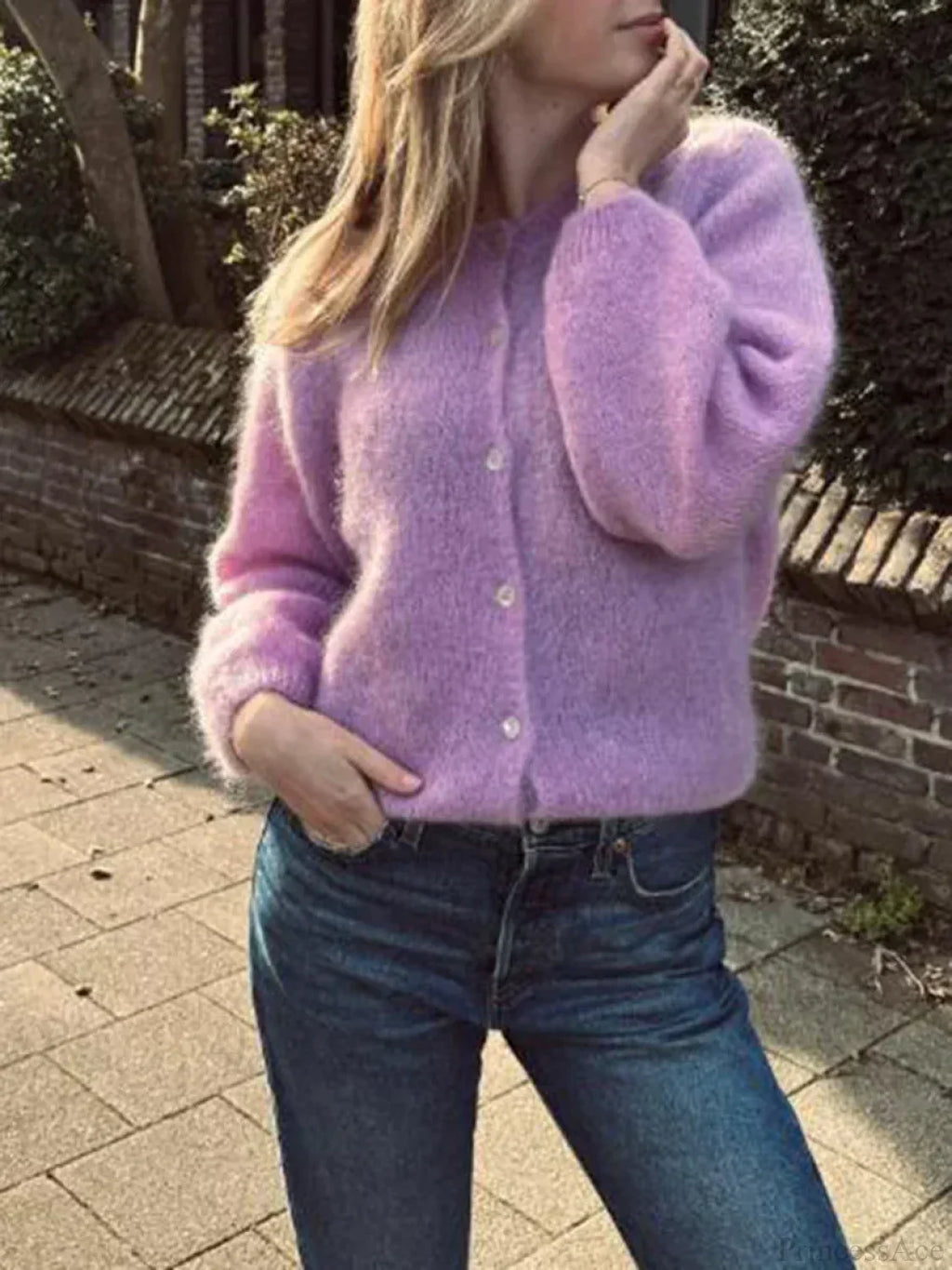 Solid Color Button-Down Long Sleeve Cardigan image 4