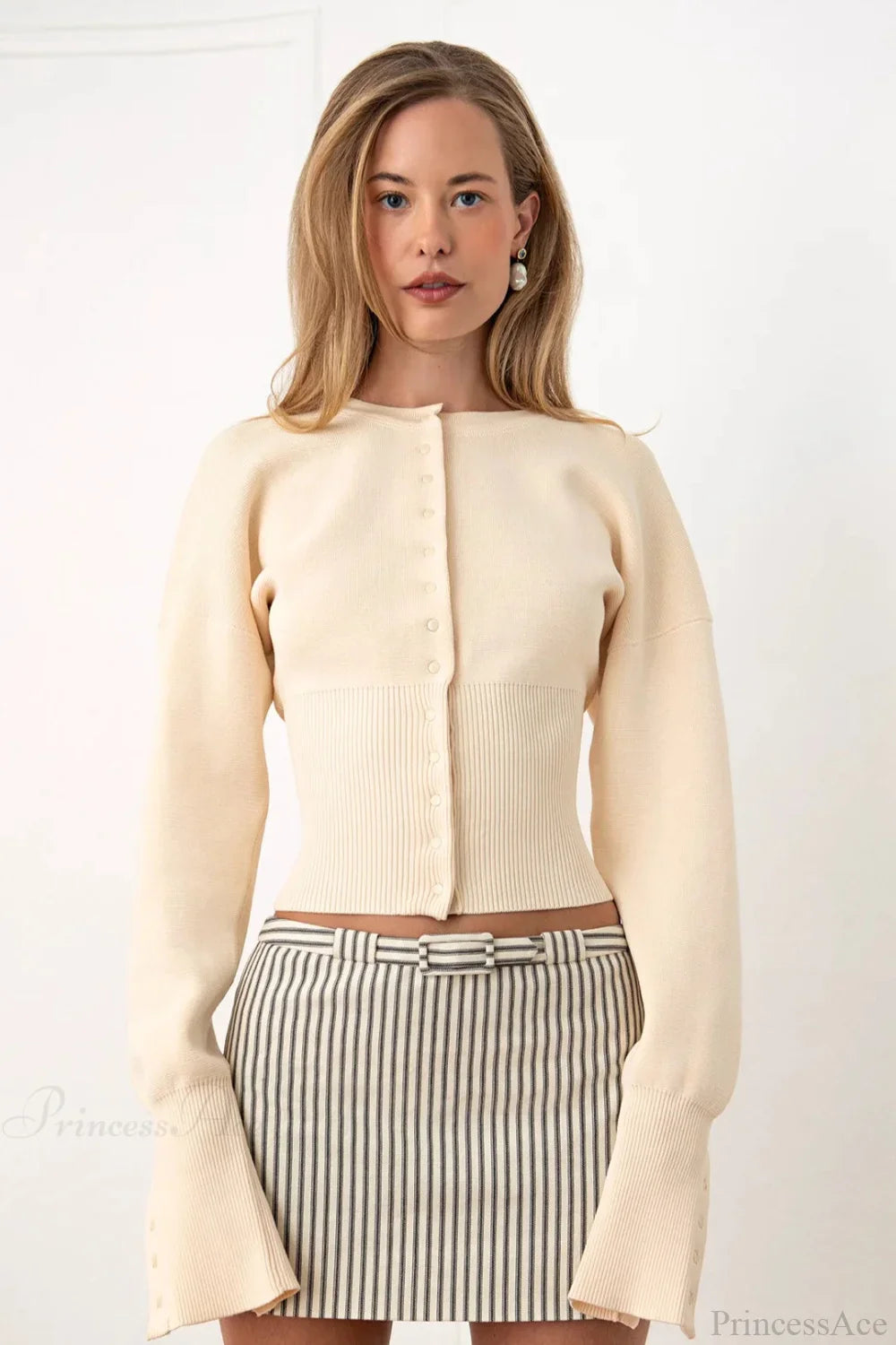 Solid Color Button Long Sleeve Slim Cardigan Sweater image 3
