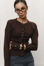 Solid Color Button Long Sleeve Slim Cardigan Sweater image 11