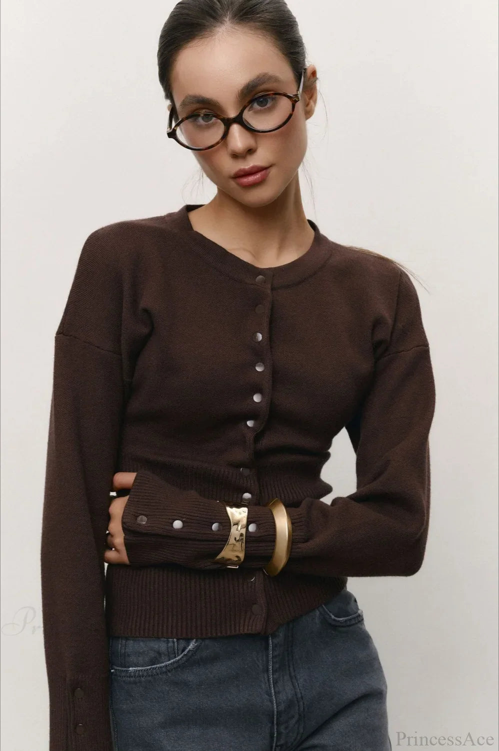 Solid Color Button Long Sleeve Slim Cardigan Sweater image 11