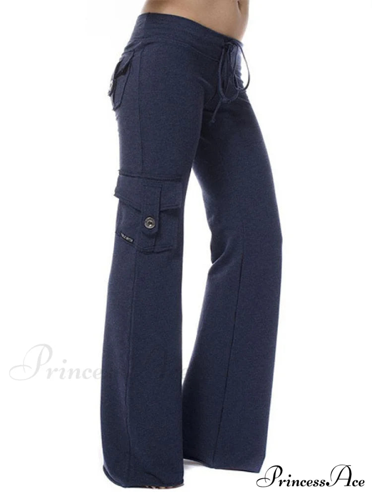 Solid Color Cargo Jogger Drawstring Elastic Waist Trousers image 2