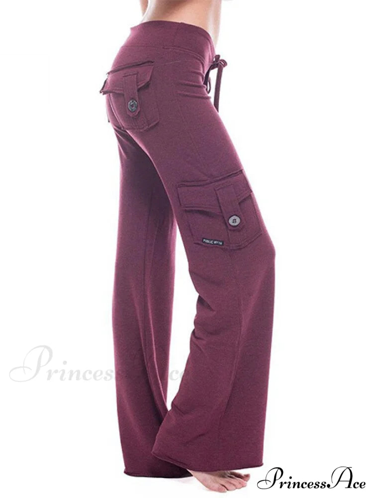 Solid Color Cargo Jogger Drawstring Elastic Waist Trousers image 1