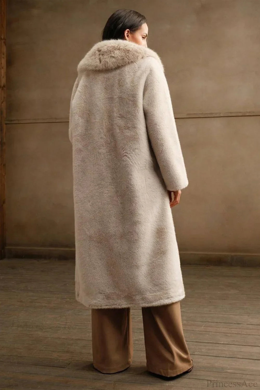 Solid Color Casual Furry Collar Faux Fur Overcoat image 4